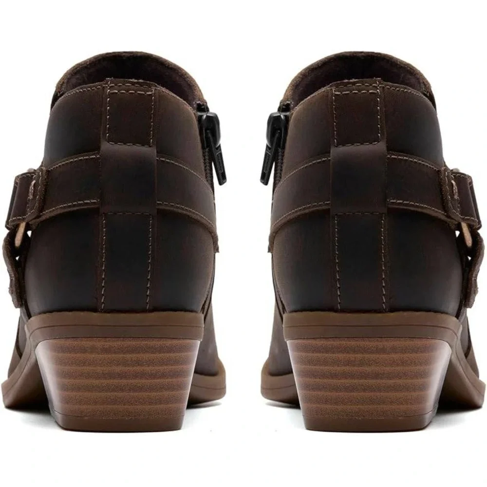 Clarks Collection Danyelle Taupe Leather Ankle Boots Women Size 9.5 Zip Bootie